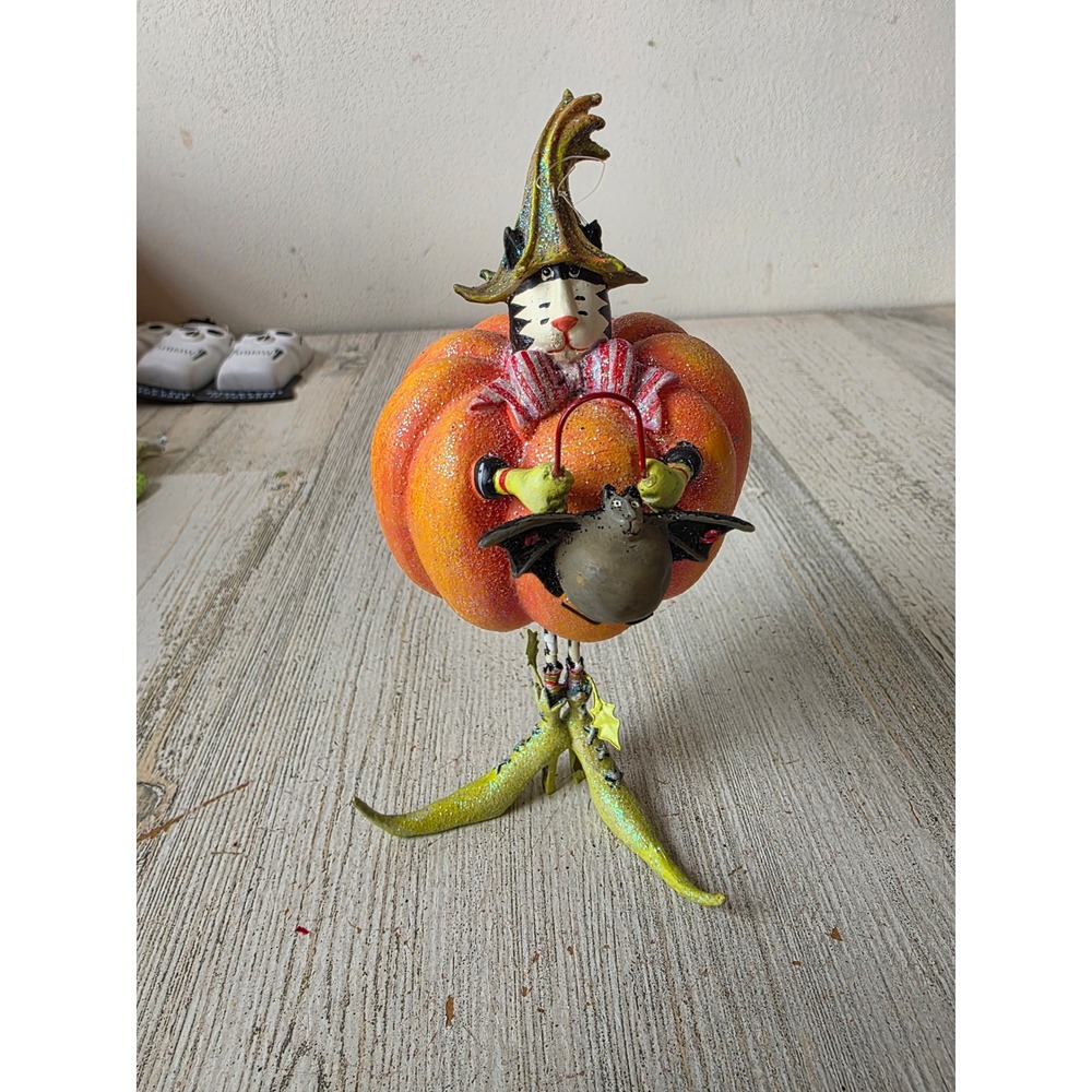 Patience Brewster dept 56 cat sitter pumpkin ornament Halloween basket trick or